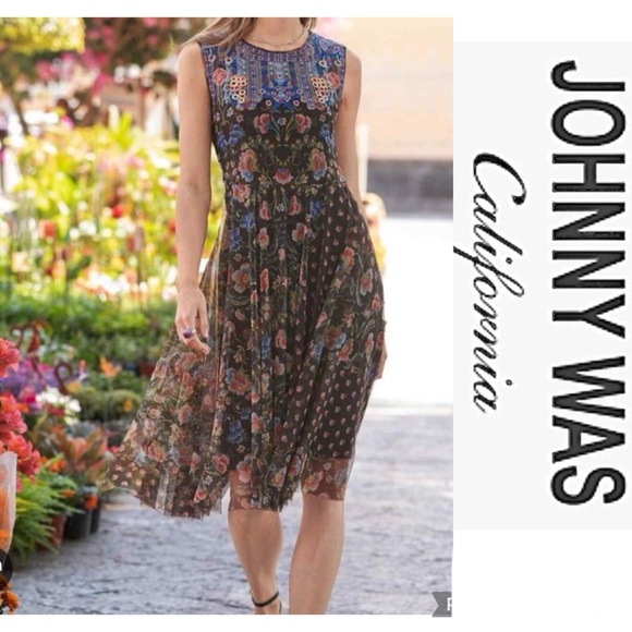 NWT Gorgeous Hard To Find!! Johnny Was Ethereal Embroidered Mier Mesh Dress Sz L - Picture 4 of 15